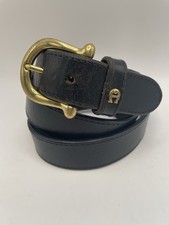 VTG Etienne Aigner Belt 1  Large Black Leather Womens Brass Tone Buckle Logo