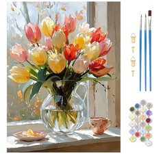 Flower Paint by Numbers Kit for Adults, Tulips Paint by Numbers Kits for Beginne