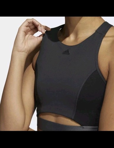 adidas CoreFlow Medium-Support Bra H64680 Carbon Black Womens Fitness Gym Top - Picture 3 of 4