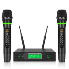 Wireless Microphone System 50 Frequencies Rechargable Dual Mental Cordless Dy...