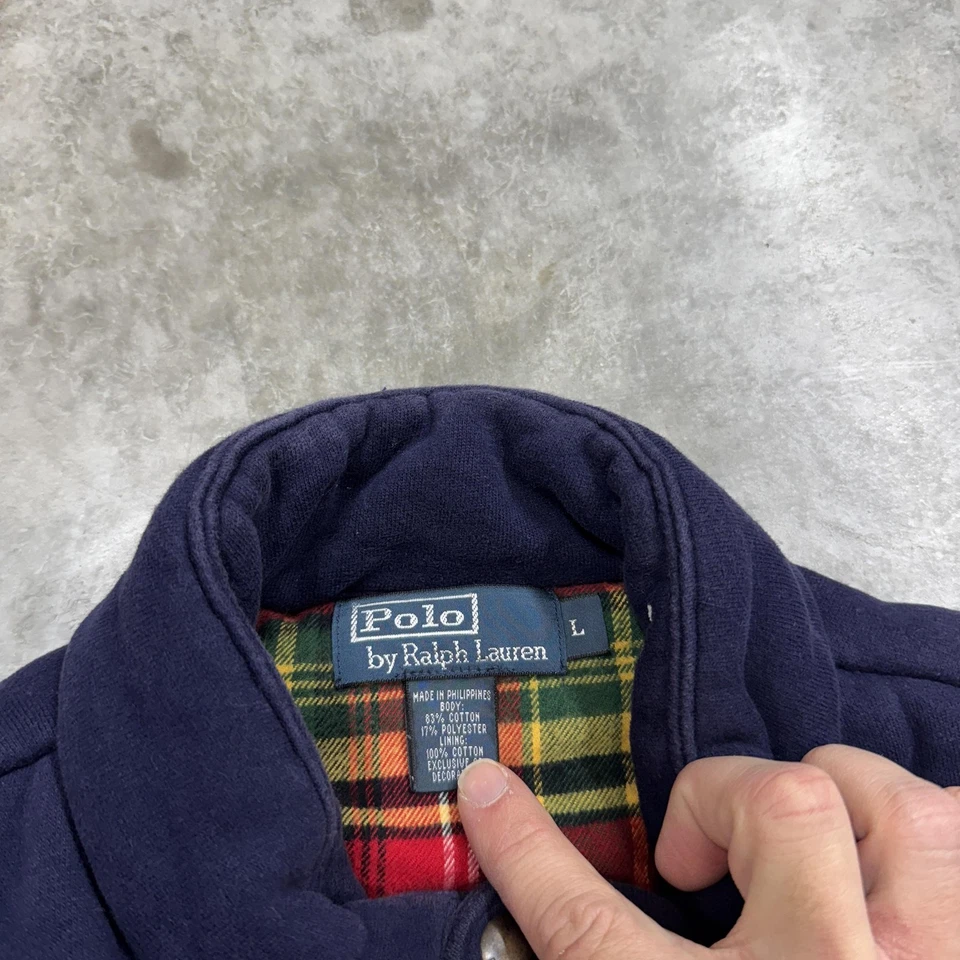 Chaleco Polo Ralph Lauren Para Hombres Grande Azul Marino Acolchado Forrado a Cuadros Franela Frontal a Presión Foto 4 de 4