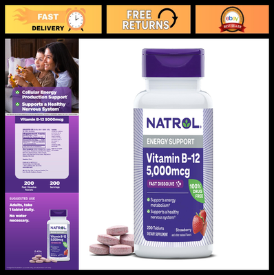 #ad High Potency B12 5000 mcg Fast Dissolve Tablets for Energy Metabolism 200 Coun $51.99