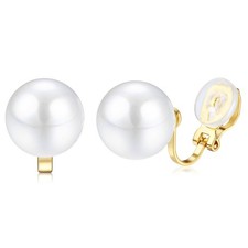 CASSIECA 14K Gold Plated Clip on Earrings for Women Girls 8mm, Pearl