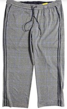 Image of BNWT M&S Checked Navy Mix Straight Leg High Rise Trousers - UK Size 24 Regular