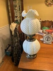 VINTAGE FENTON 23" WHITE MILK GLASS HOBNAIL GONE WITH THE WIND LAMP WORKS