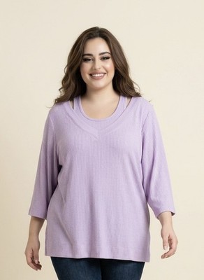 NWT Plus Sz 5X 34/36W CATHERINES Light purple 3/4 Sleeve Cotton Blouse