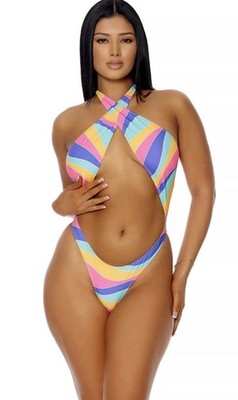 Forplay  Monokini Strappy Open Middle Thong Back Faux 2-piece X-Large