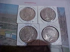 Lot Of (4) Silver Peace Dollars, 1922-P, 1923-S, 1926-D, 1926-S, Fine to X-Fine
