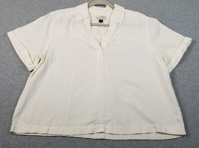 Universal Thread Top Women s Medium M Cream Sheer Short Sleeves Collar Popover