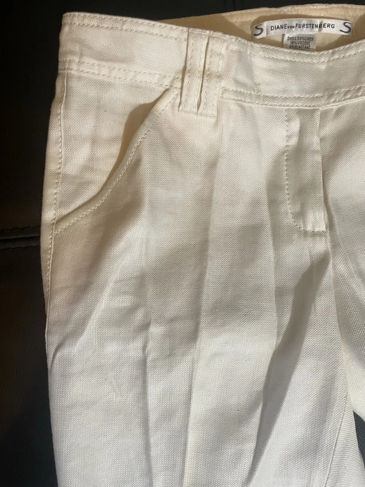 Pantalones de vestir DIANE VON FURSTENBERG de lino blanco roto talla 0 Foto 2 de 4