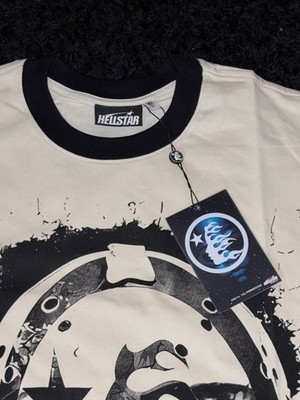 hellstar 777 Graphic Print Men's White Black Crew Neck Short Sleeve T-Shirt L