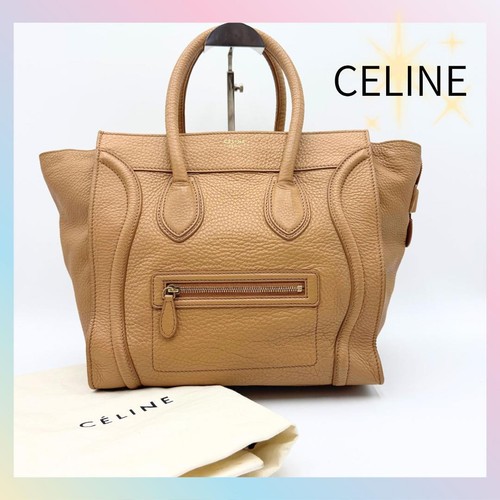 CELINE Luggage Mini Leather Handbag Camel Dust Bag