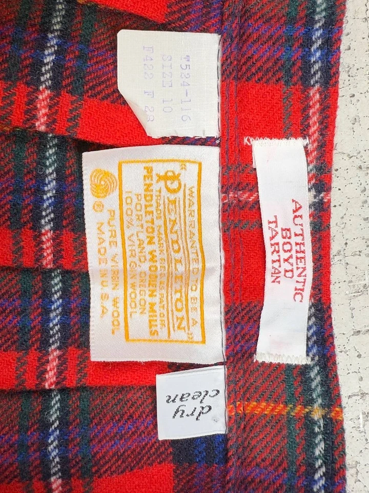 Pendleton 格子格子褶饰裙红色黑色 100% 羊毛 10 码美国制造 — 第 3/4 张图片