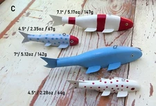 4 Folk Art Handmade/Painted Wood Fish Decoys Spearing/Ice Fishing Weighted (C)