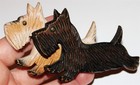 Lot# 29 Fabulous large vintage c1940s carved wood scotty dogs brooch pin — photo 1