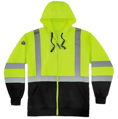 Ergodyne Men's Class 3 Lime Green Hooded Zip-Up Sweatshirt - 2XL