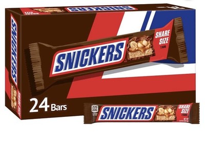 SNICKERS Milk Chocolate Candy Bars, Share Size, 3.29 oz., 24 pk.