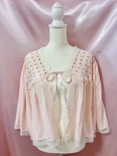 Vintage 1960s Pink Embroidery Bed Jacket Lingerie Lace Nightgown USA