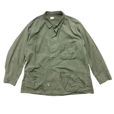 VTG 60s US Military Slant Pocket OG-107 Ripstop Jungle Jacket XL Reg Distressed