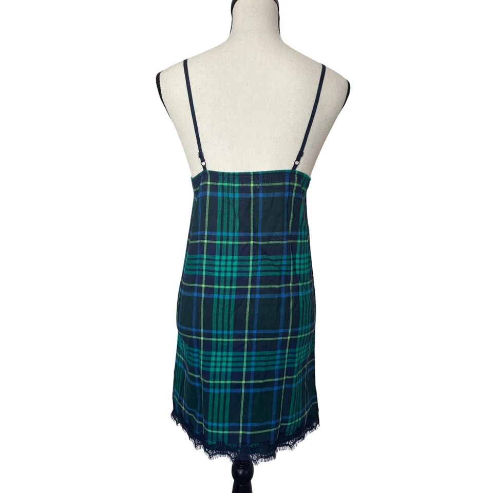 Vestido para dormir de encaje aerie Intimates XS para mujer correas ajustables verde a cuadros Foto 2 de 4
