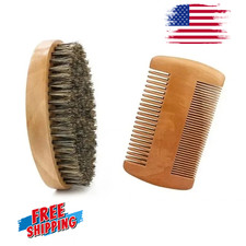 Men s Boar Hair Beard Brush Soft Bristle Mustache Grooming, Wooden Handle