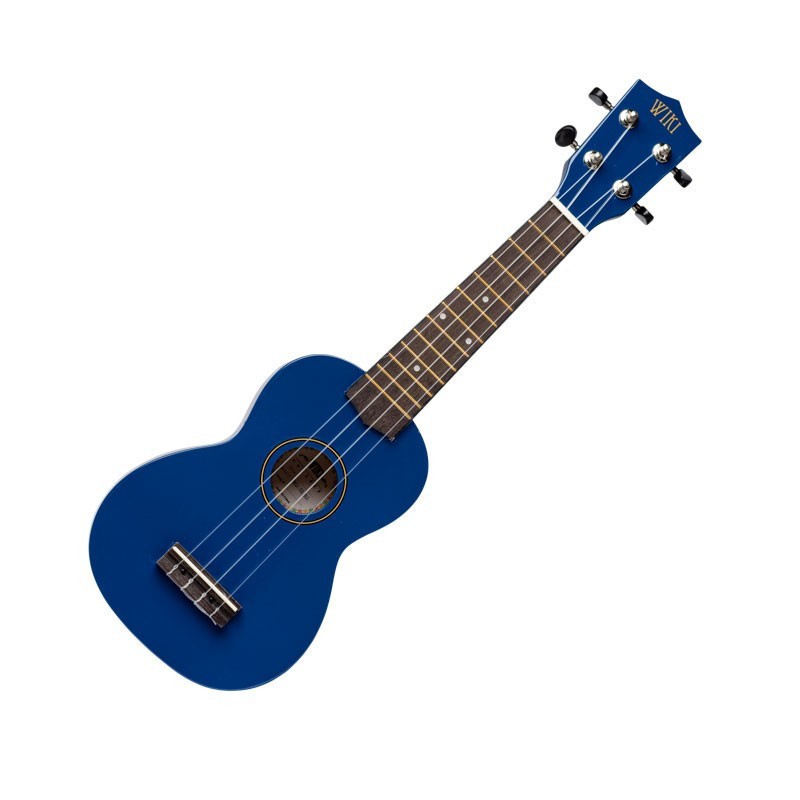 Ukulélé guitare instrument de musique bleu bois naturel avec housse