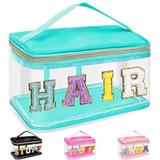 Chenille Letter Clear Makeup Bags Hair Pouch, Preppy Patch Makeup HAIR-Green