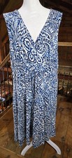 JM Collection Dress Womens XL Sleeveless Blue Paisley Rayon Stretch EUC V Neck