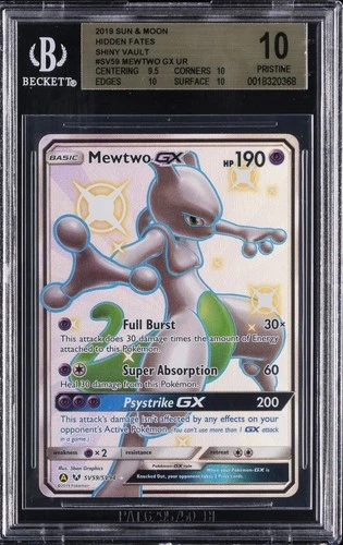 2019 POKEMON SUN & MOON HIDDEN FATES SHINY VAULT UR #SV59 MEWTWO GX BGS 10