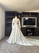 1940s Candlelight Silk Satin Wedding Gown with Long Train