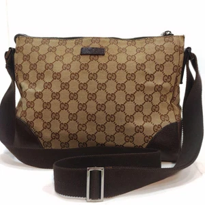 Sac bandoulière GUCCI motif GG cuir x toile marron du Japon 56813K authentique