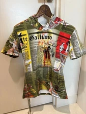 John Galliano Hooded T-Shirt Newspaper Style Graphic Print