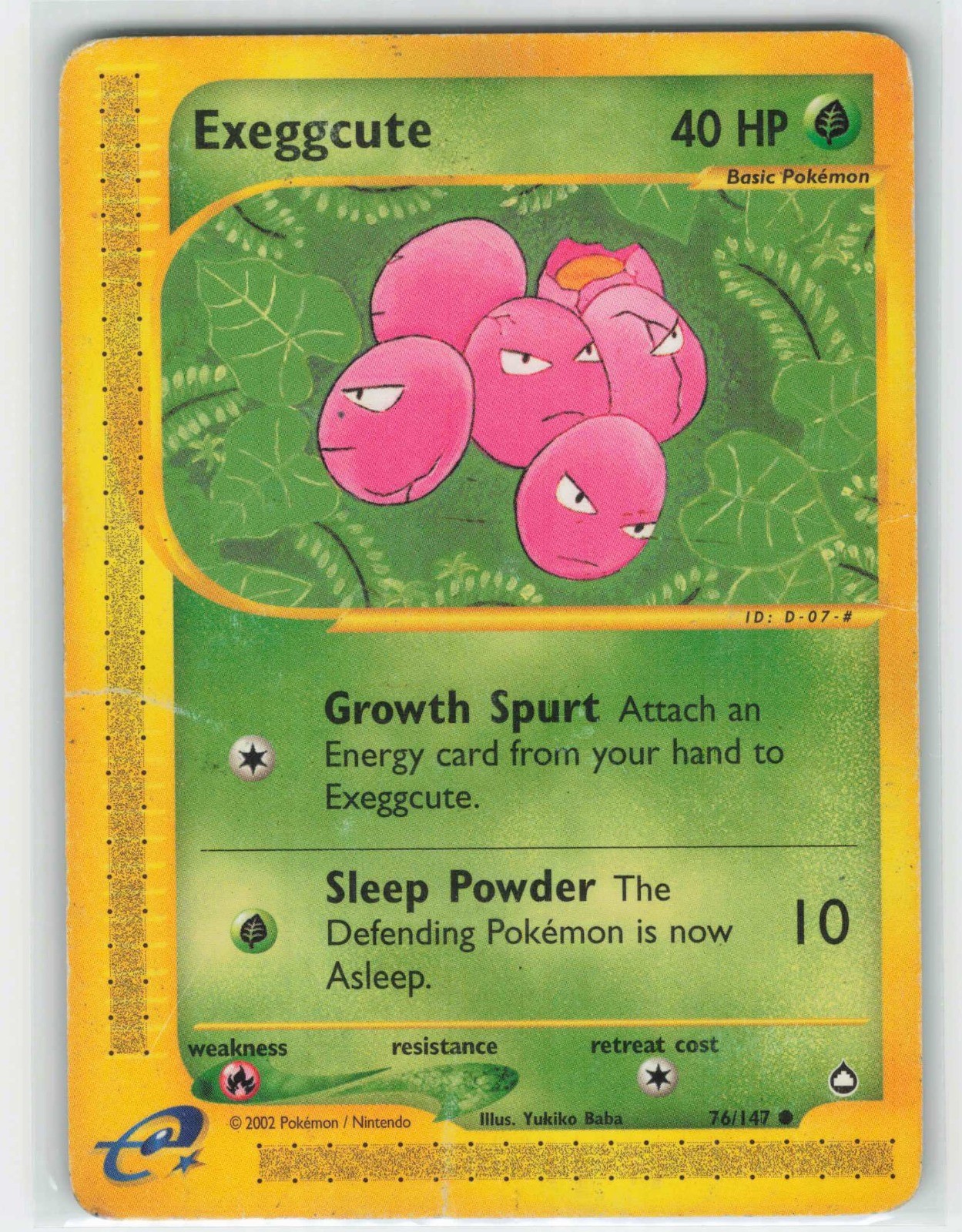 2002 Pokemon, Aquapolis, #76/147 Exeggcute, Common HP