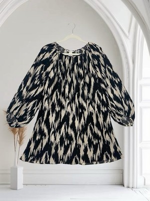H&M Black Ikat Balloon Sleeve Crepe Dress Women s Size Small Boho Chic NWT