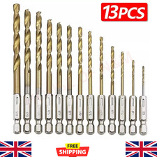 13PC HSS TITANIUM COATED DRILL BIT SET 1/4" HEX SHANK 1.5-6.5mm BITS HIGH SPEED