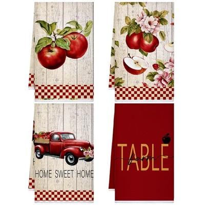 4 Pcs Fruit Kitchen Towels Apple Watermelon Dish Hand Towels Absorbent Tea Di...