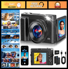 64MP 4K Digital Camera for Vlogging  Photography, WiFi, 180  Flip Screen, 16X Z