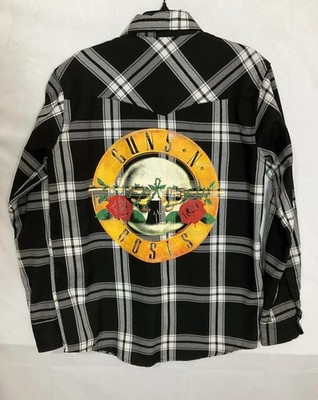 Guns N  Roses Triveni Button Up Flannel Shirt Men s L Black Rock Classic