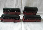 Dinky Vintage 3 Coaches and 1 Double Decker Bus, all Overpainted Spares Repairs