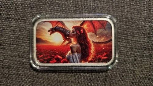 Hayleybug Mint 1 oz Silver Bar - Beauty and the Dragon Light