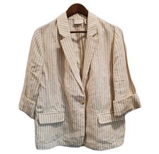 Chico s Women's Blazer Size 2 100 Linen Jacket Single Button Striped Large 12