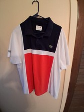 Camisa Tenis Hombre Lacoste Talla 9/4x Blanco Azul Marino Naranja