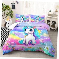 Kid Unicorn Comforter Set Size 3Pcs Butterfly Rainbow Flower Star Twin Unicorn4