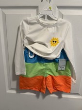 Okie Dokie Cool Color block UPF40 Rash Guard Trunk NWT 4T Swimwear