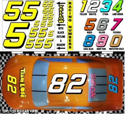 YELLOW  (#5's) Racing Numbers Decal Sticker Sheet 1/8 - 1/10 -1/12 for RC Models