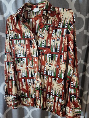 Vintage Baccarat Casino Beeline Fashion 1960's Button down long shirt sz30 small