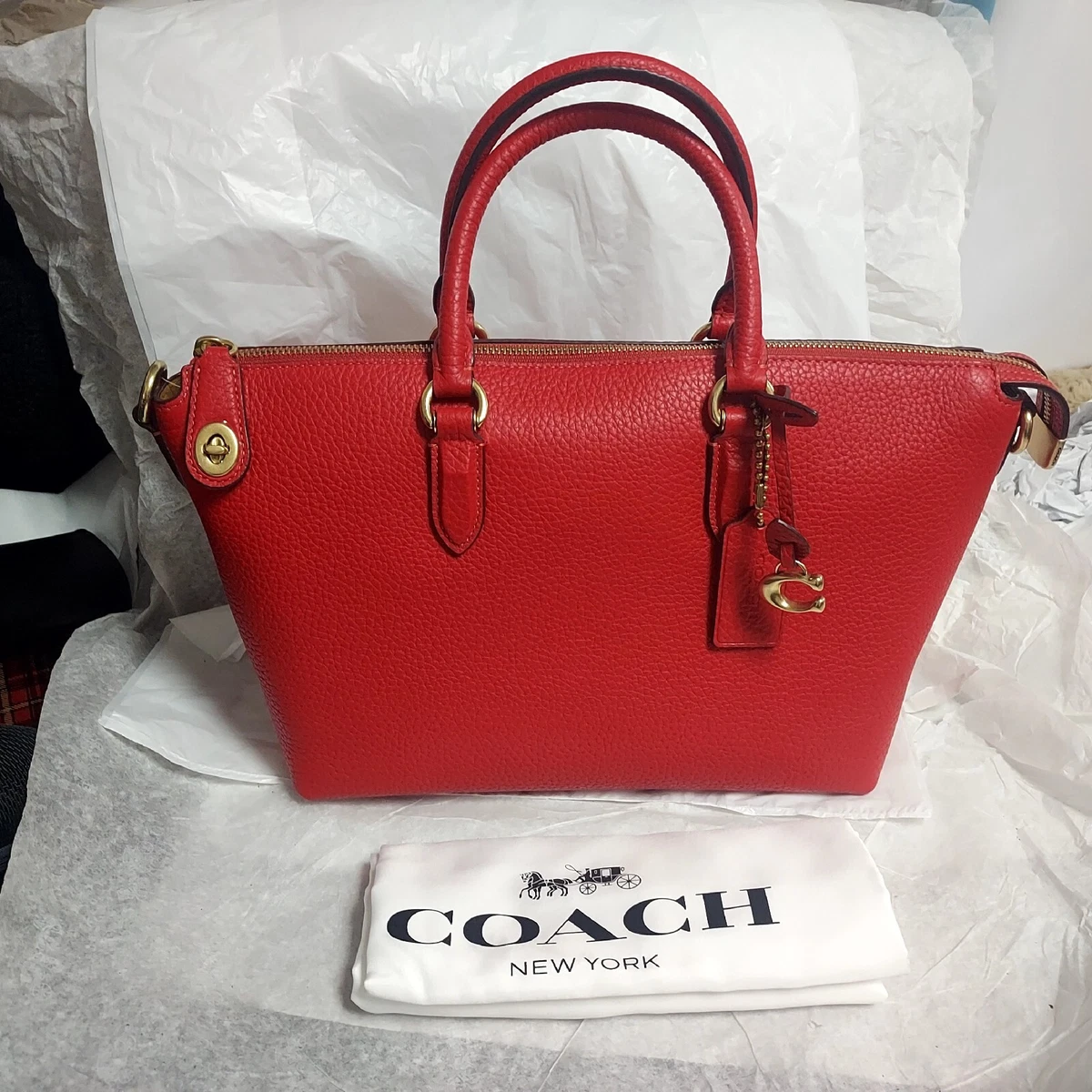 Coach Cara Pebble Leather Satchel Bag