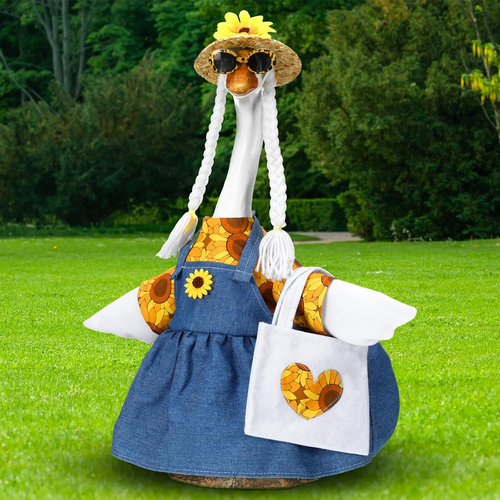 1 Set Summer Goose Outfit Sunflower Porch Goose Clothes 23 Inch Cement Goose Out - Picture 12 of 12