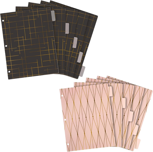 Stylish 6-Pack 3-Ring Binder Dividers with 5 Tabs, Pink & Black, 8.5x11