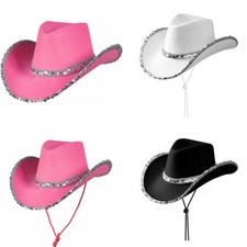 Silver Sequins Cowboy Hat for Women Men Western Cowgirl Hats Dress-up Party